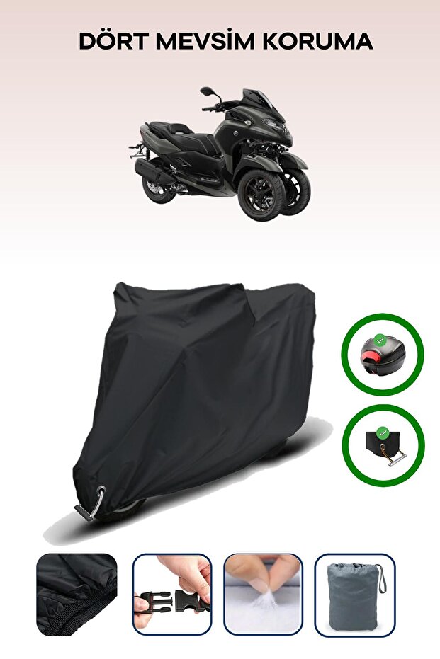 Black Rear Bag and Lock Compatible Yamaha Tricity 300 Compatible Motorcycle Tarpaulin