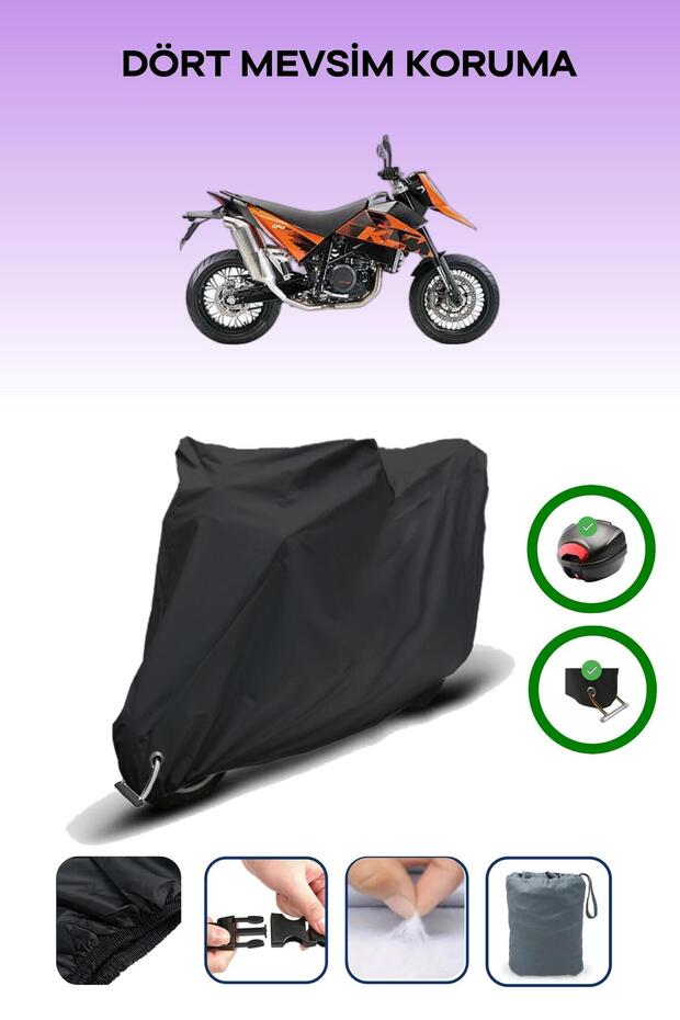 Black Rear Bag and Lock Compatible Ktm 690 Supermoto Compatible Motorcycle Tarpaulin