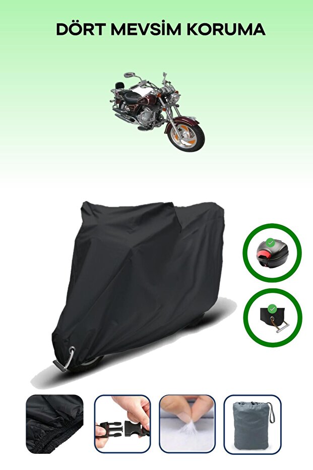 Black Rear Bag and Lock Compatible Yuki Yk250-4 Compatible Motorcycle Tarpaulin
