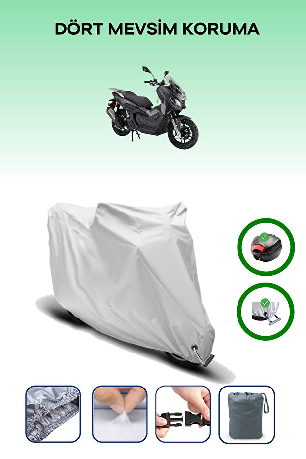 Gray Rear Bag and Lock Compatible with Kanuni Seha 125 Compatible Motorcycle Tarpaulin