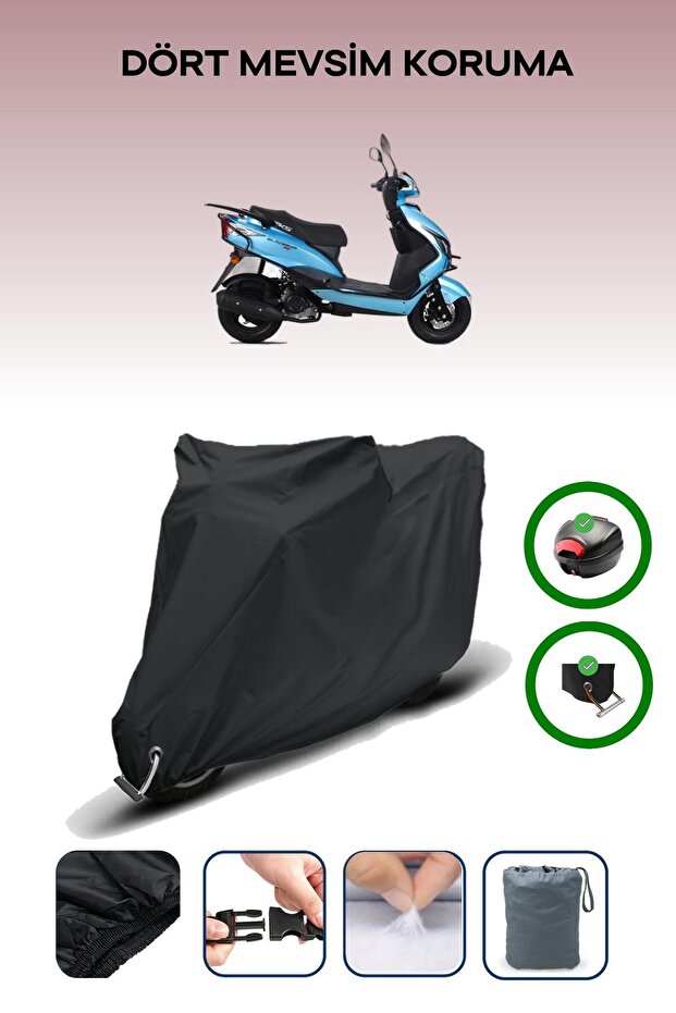 Black Rear Bag and Lock Compatible Rks Blazer 50 Xr Compatible Motorcycle Tarpaulin
