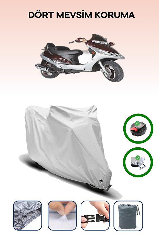 Gray Rear Bag and Lock Compatible Mondial 150 Re Compatible Motorcycle Tarpaulin
