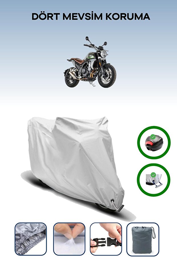 Gray Rear Bag and Lock Compatible Jawa Rvm 500 Scrambler Compatible Motorcycle Tarpaulin