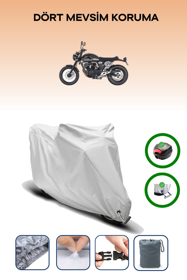 Gray Rear Bag and Lock Compatible Mondial 250I Buccaneer Compatible Motorcycle Tarpaulin