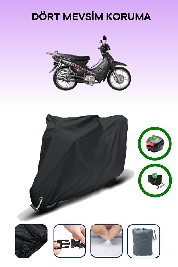 Black Rear Bag and Lock Compatible Yuki Gusto 50 Compatible Motorcycle Tarpaulin
