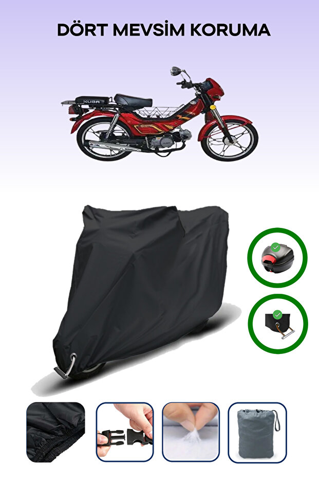Black Rear Bag and Lock Compatible Kuba Leopard 100 Compatible Motorcycle Tarpaulin