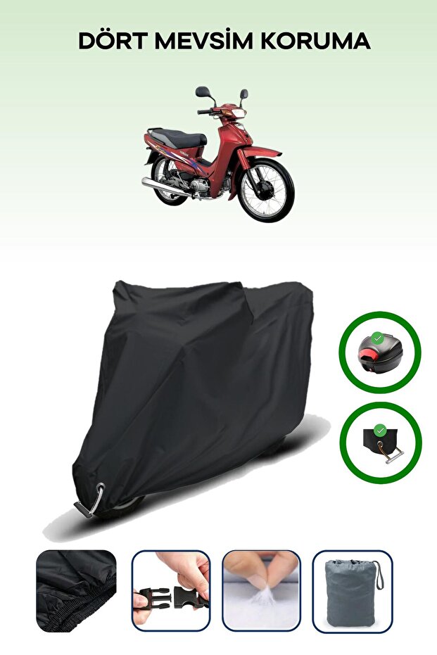 Black Rear Bag and Lock Compatible Yamaha Crypton Compatible Motorcycle Tarpaulin