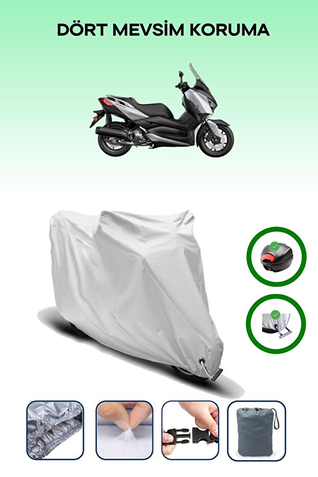 Gray Rear Bag and Lock Compatible Yamaha X-Max 125 Abs Compatible Motorcycle Tarpaulin