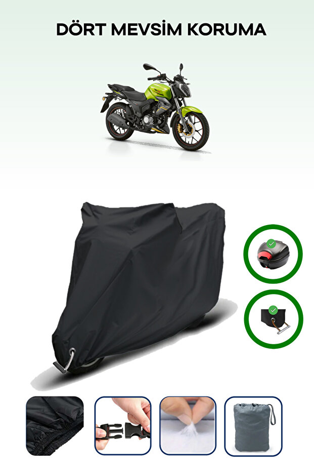 Black Rear Bag and Lock Compatible Rks Rk125-S Compatible Motorcycle Tarpaulin