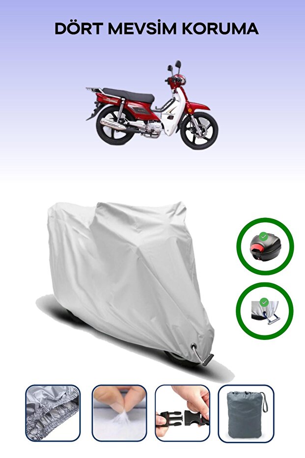 Gray Rear Bag and Lock Compatible Kanuni Trodon XS 50 Compatible Motorcycle Tarpaulin