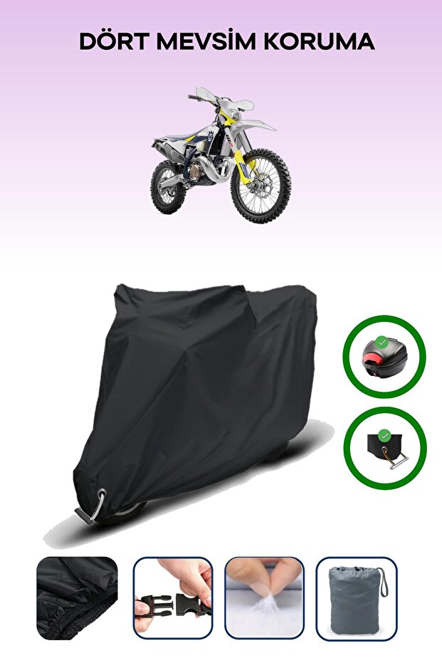 Black Rear Bag and Lock Compatible Husqvarna Te 300 Compatible Engine Tarpaulin
