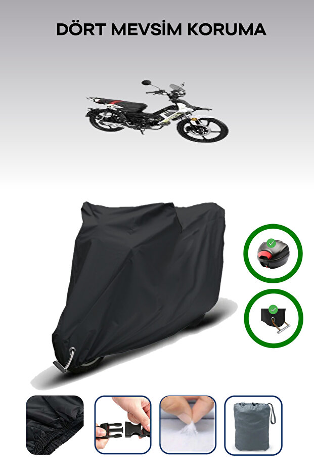 Black Rear Bag and Lock Compatible Altai Tank 50 Compatible Motorcycle Tarpaulin