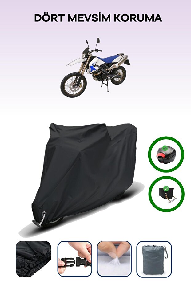 Black Rear Case and Lock Compatible Bmw g 650 X Challenge Compatible Motor Tarpaulin