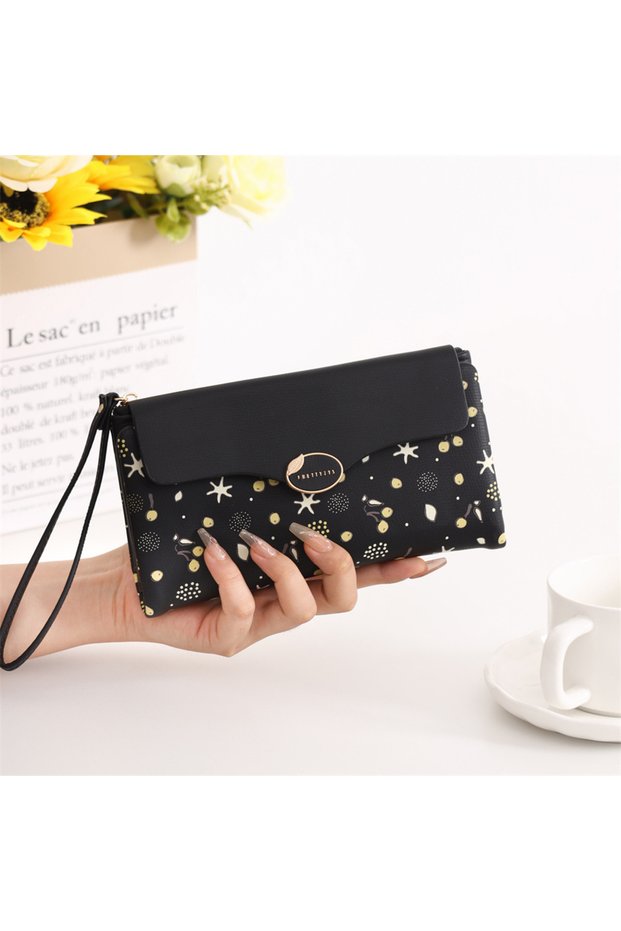 New Season Large Capacity and Elegant, Cherry Printed Wrist Strap Wallet