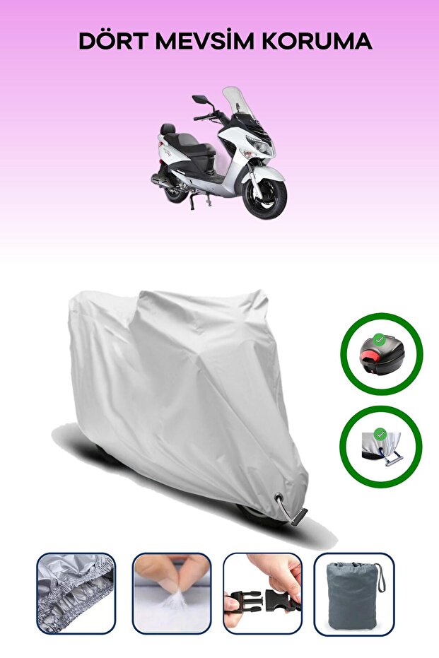 حقيبة خلفية رمادية اللون ومتوافقة مع قفل SYM Joyride S 200i ABS متوافقة مع قماش المحرك