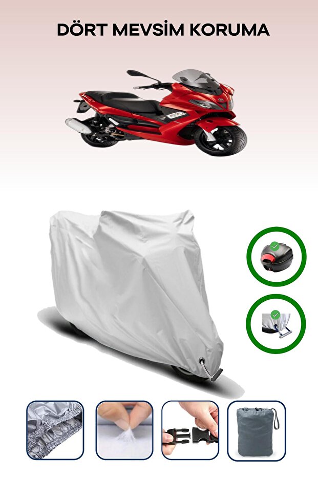 Gray Rear Bag and Lock Compatible Gilera Nexus 250 Compatible Motorcycle Tarpaulin