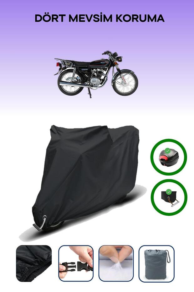 Black Rear Bag and Lock Compatible Arora Ar 100-8 Classic Wire Compatible Motorcycle Tarpaulin