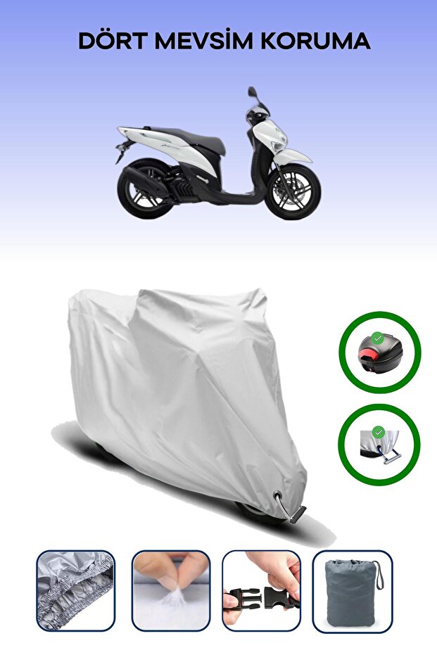 Gray Rear Bag and Lock Compatible Yamaha Xenter 150 Compatible Motorcycle Tarpaulin