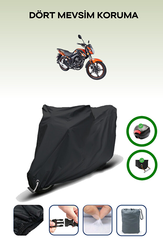 Black Rear Bag and Lock Compatible Arora Ar 06Z 250 Compatible Motorcycle Tarpaulin
