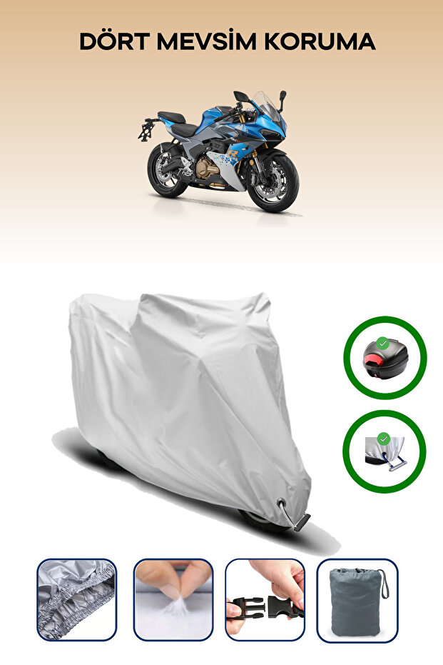 Gray Rear Bag and Lock Compatible Rks Srk550 Rs Compatible Motorcycle Tarpaulin