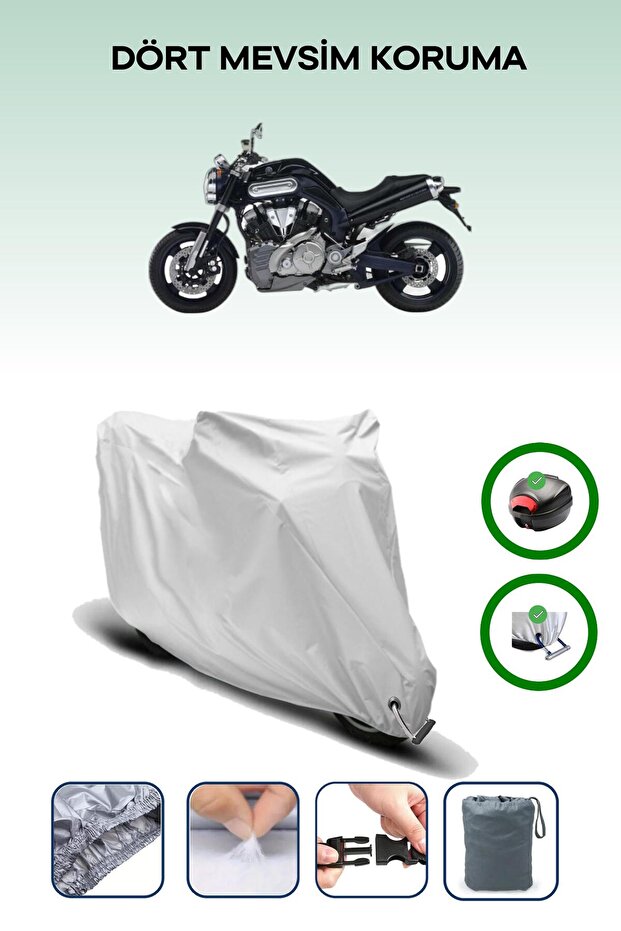 Gray Rear Bag and Lock Compatible Yamaha Mt-01 Compatible Motorcycle Tarpaulin