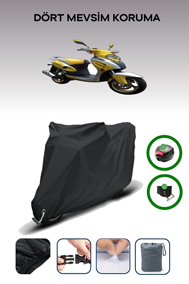 Black Rear Bag and Lock Compatible Mondial 150 Rr Compatible Motorcycle Tarpaulin