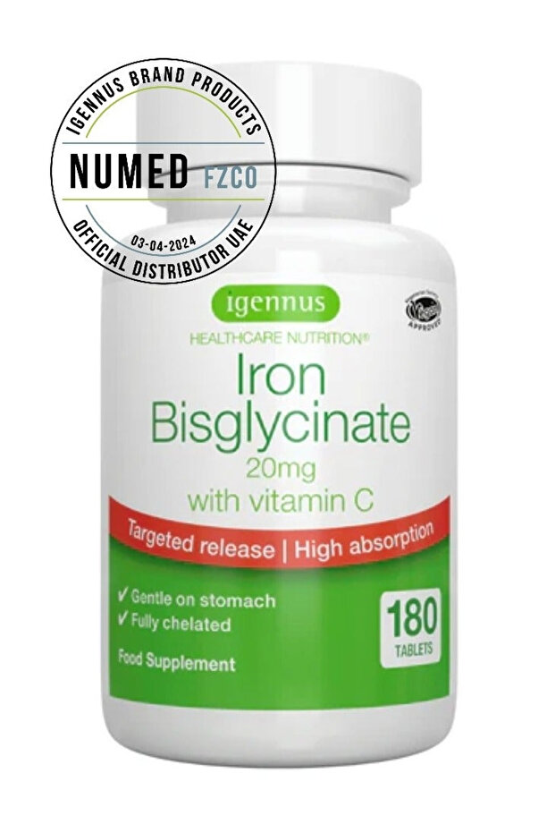 Iron Bisglycinate with Vitamin C, 180 Tablets