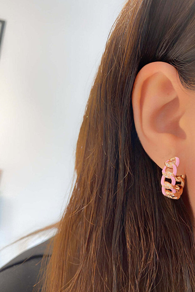 Stylish Pink Chain Earrings
