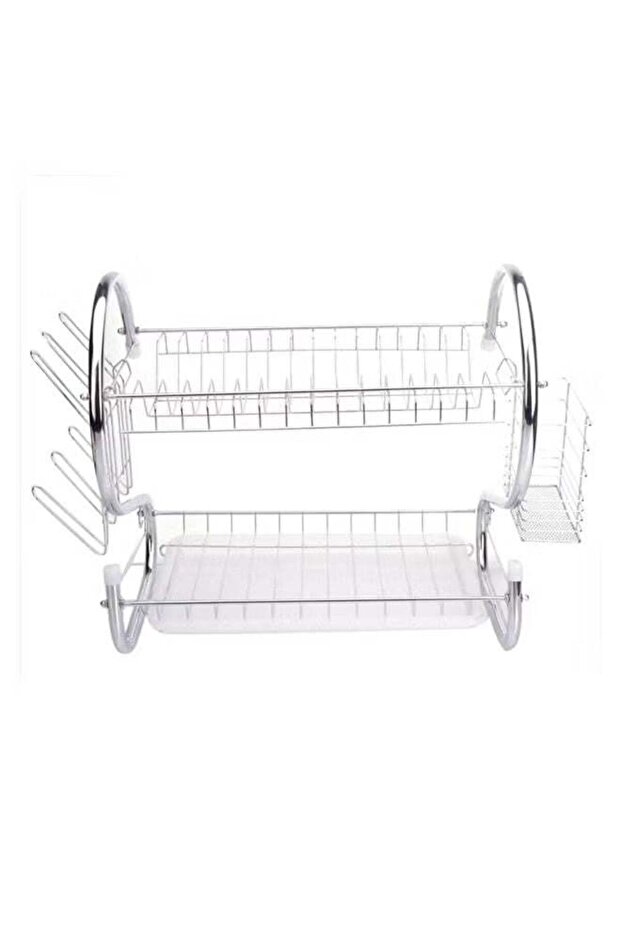 2-Tier Stainless Steel Dish Drying Rack with Drip Tray – Space-Saving Silver Kitchen Organizer Ute