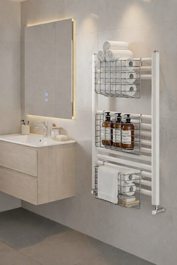 Honeycomb Multi-Purpose Bathroom Shelf – Metal Towel Rack & Organizer Basket 3 Pieces Chrome