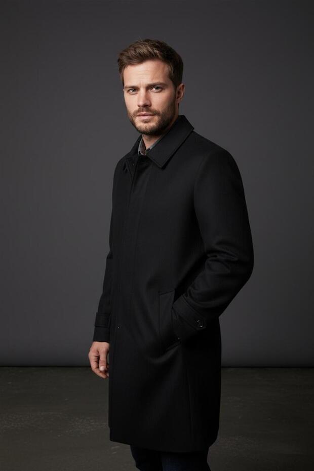 Almira Regular Fit Inner Padding Zipper-Button Closure Black Coat