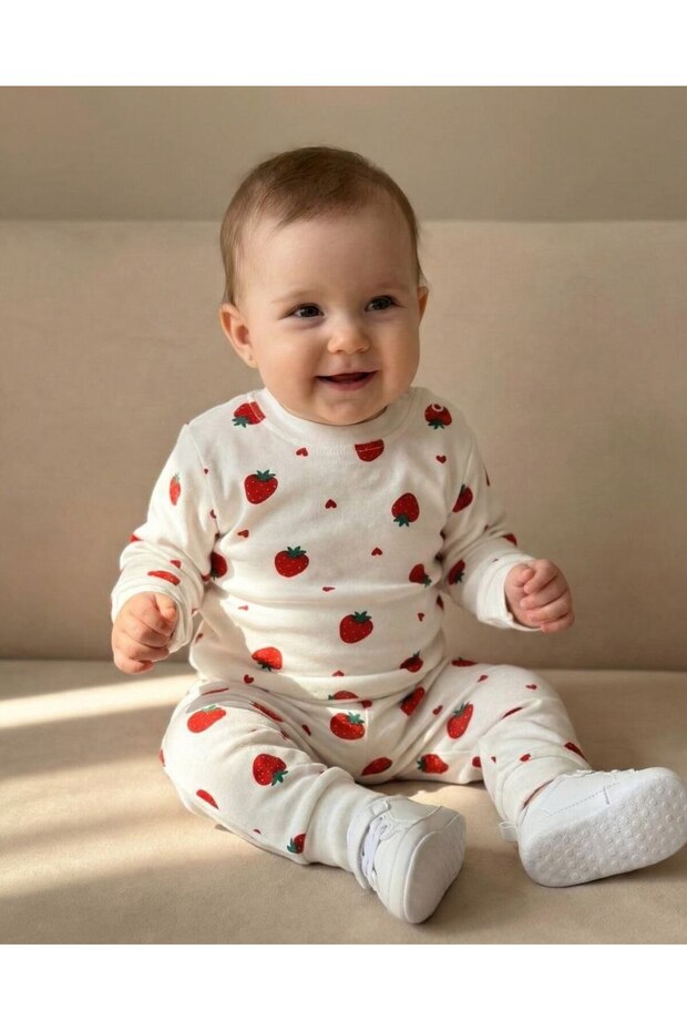 طقم بيجامة منقوشة بالفراولة - 2