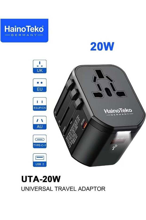 UTA-20W Universal Travel Adapter 20W Fast Charging With LED Light Indicator Black
