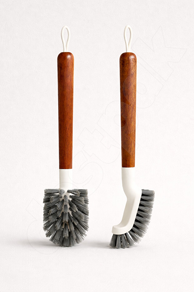 2 Pcs Acacia Handle Brush Set - Detail Set - Both Decorative and Practical - Sink and Detail Brush