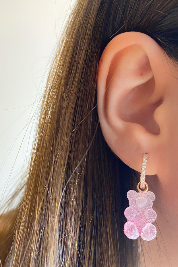 Light Pink White Candy Teddy Bear Earrings