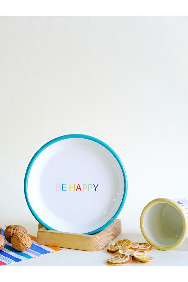 Enamel Plate 16cm Be Happy Pattern