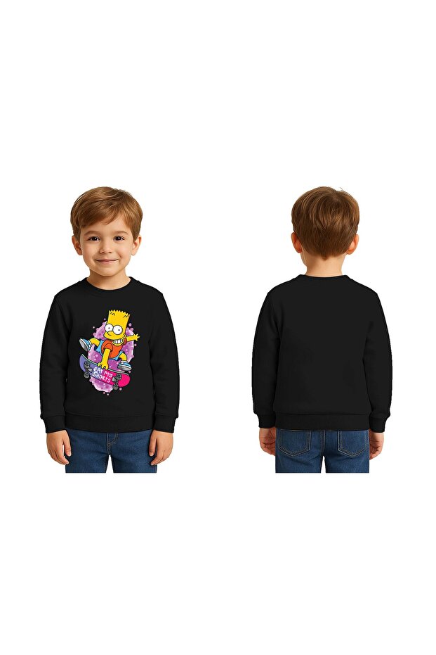 Unisex Simpson Printed Children's Swaetshirt 3 Thread Raised