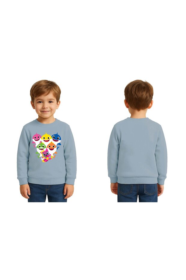 Unisex Baby Shark Printed Children's Swaetshirt 3 Thread Raster