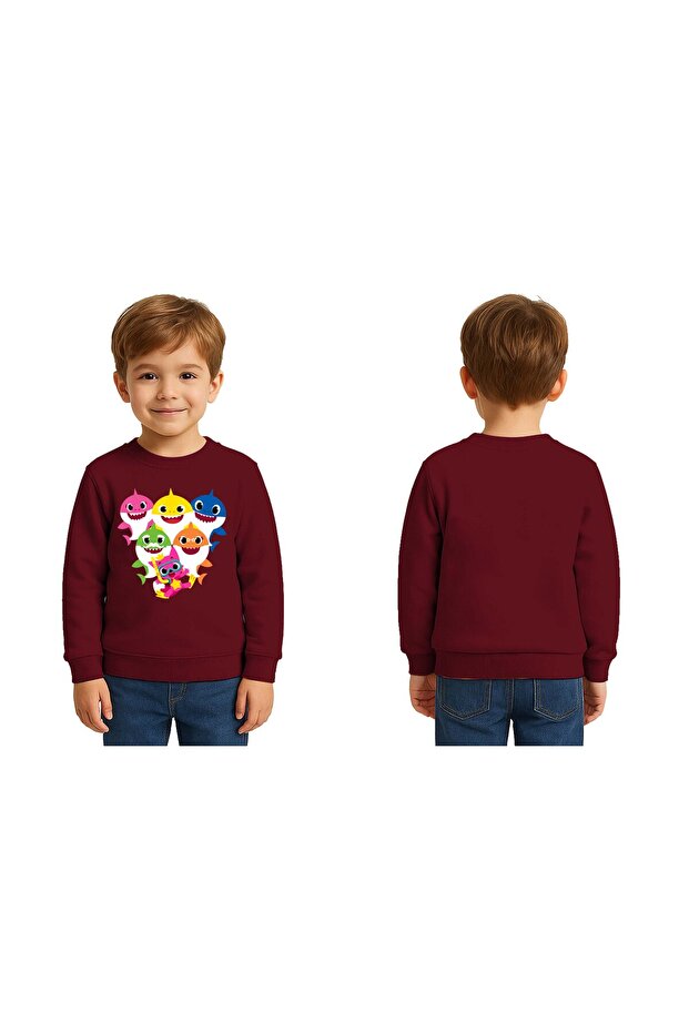 Unisex Baby Shark Printed Children's Swaetshirt 3 Thread Raster