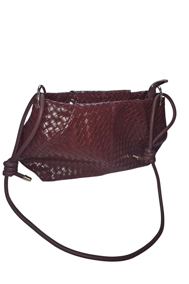 Ezzybliss Women's Burgundy New Season Portfolio and Knitted Pattern Scholarship Model Strap Handbag Shoulder Bag