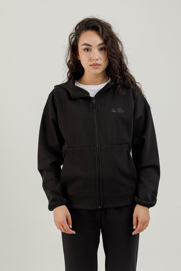 Clubby Ir Zone Full Length Zippered Women's Hooded Sweatshirt Black