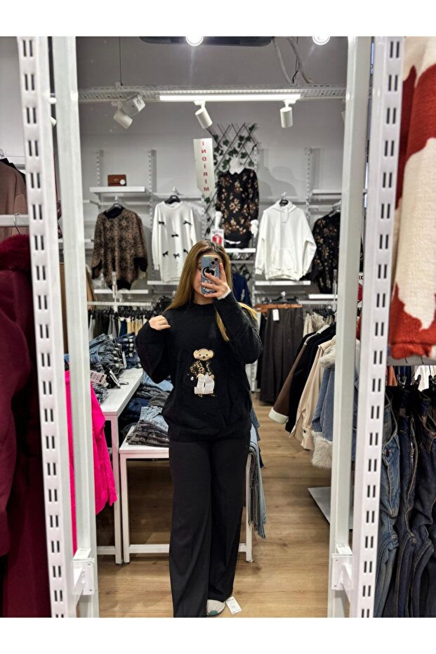 Teddy Figürlü Oversize Triko Kazak - 3