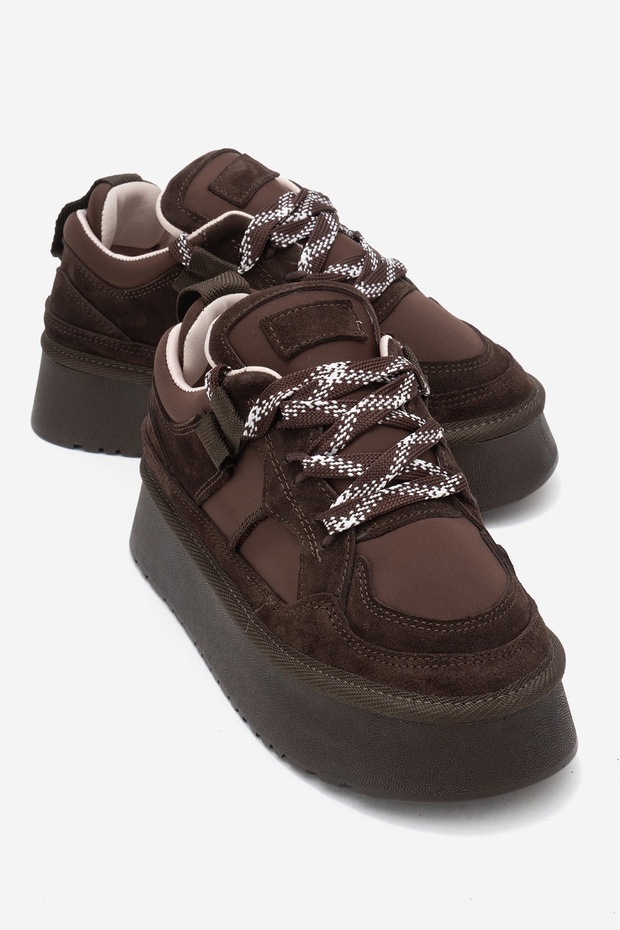 RAVEN Brown Suede Genuine Leather Women's Platform Sneakers