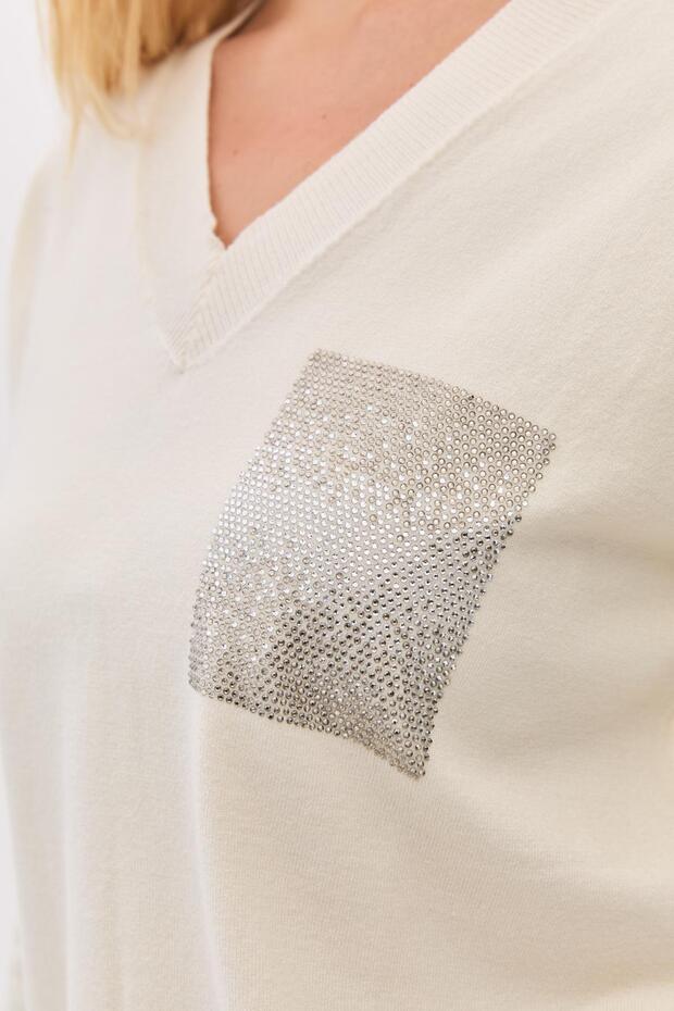 V Yaka Basic Taş Cepli Triko - 3