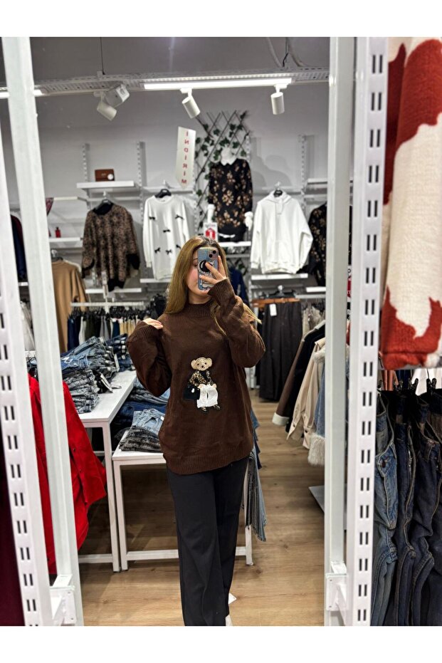 Teddy Figürlü Oversize Triko Kazak - 2