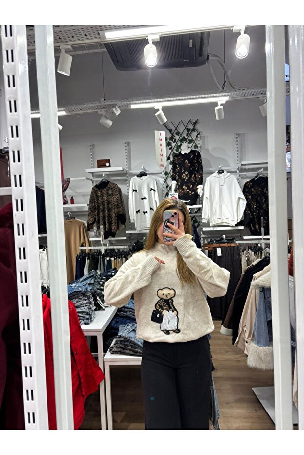 Teddy Figürlü Oversize Triko Kazak - 2