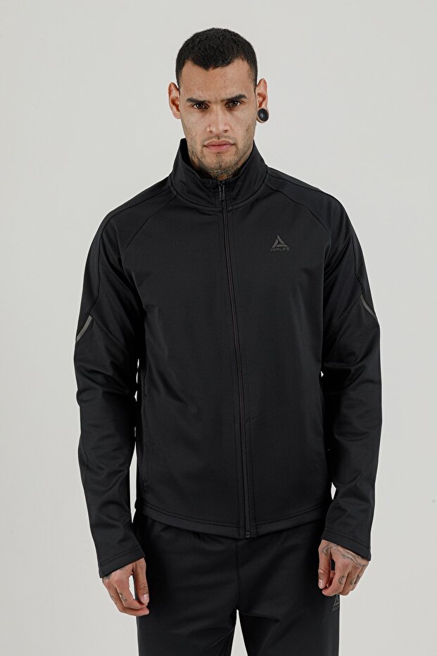 Power 22 Cr Line Full Length Zippered Men's Mock Neck Sweatshirt Black