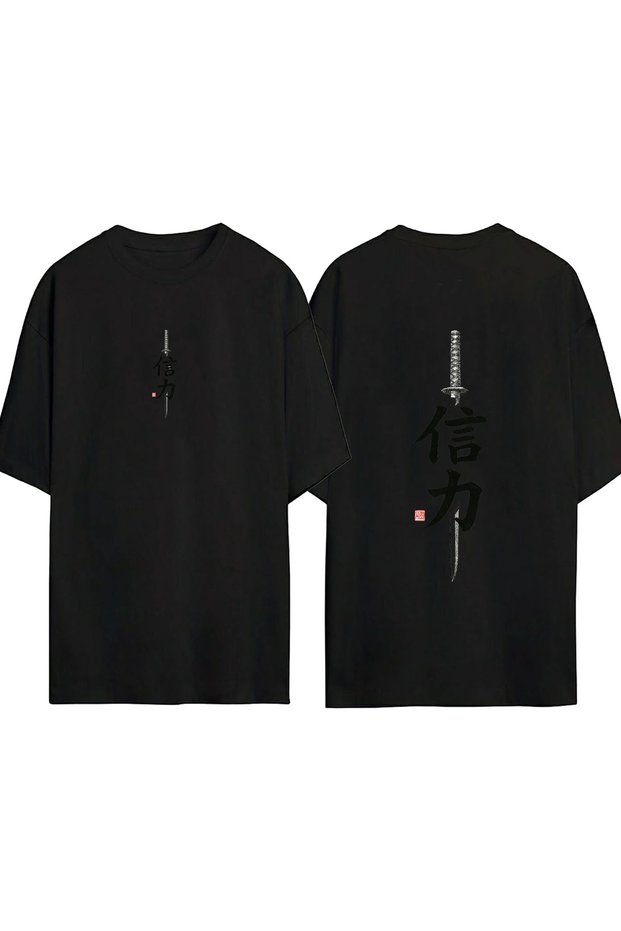 Japan Katana 1 Design Printed Black Oversized t Shirt