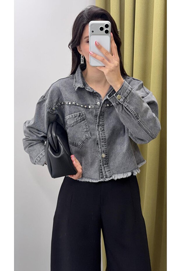 سترة قصيرة من أنثراسايت مع تطريز - 4