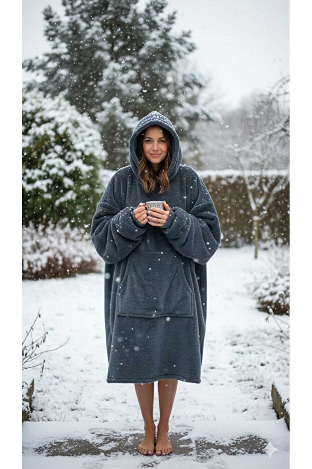 Wellsoft Hooded Wearable Tv Blanket Unisex Oversized Anthracite Gray (1 Piece)